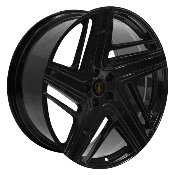 Angle shot of Barugzai Eleven alloy wheel in Gloss Black
