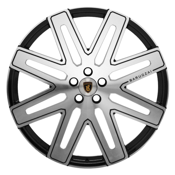 Face shot of Barugzai EXEL 24” alloy wheel in Gloss Black Polished Face.