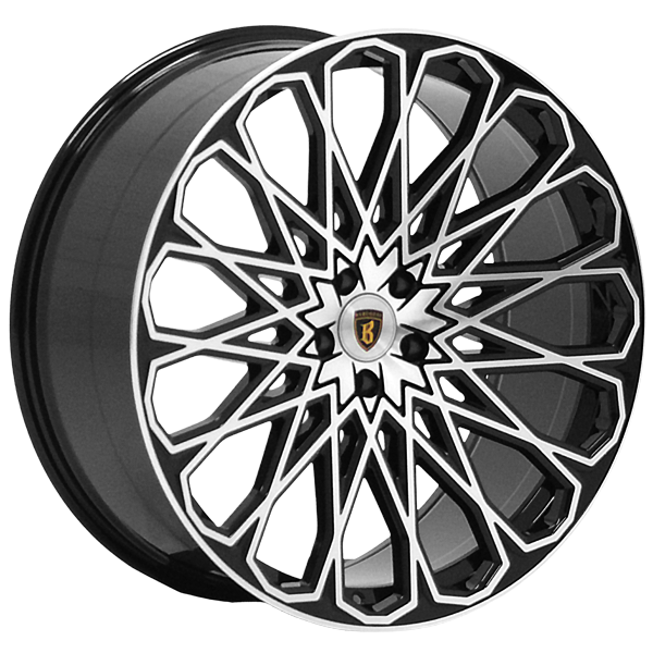 Angle shot of Barugzai Majestic 24” alloy wheel in Gloss Black Polished
