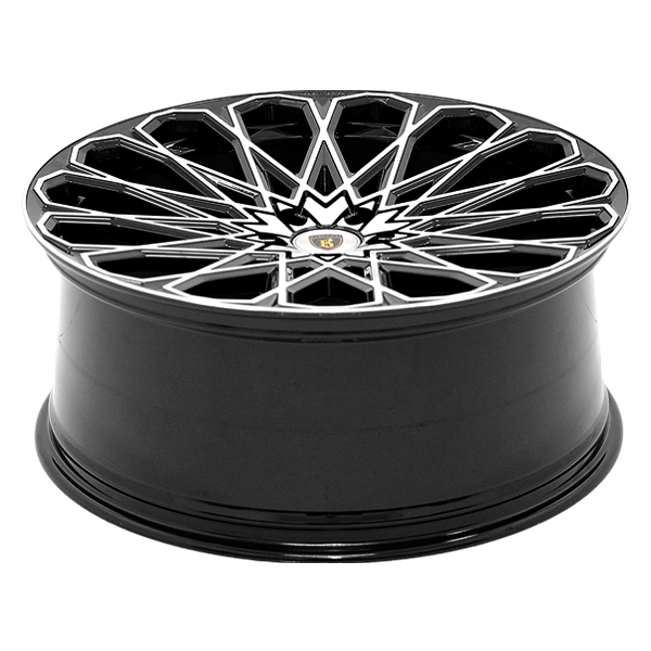 Barrel Top Angle shot of Barugzai Majestic 24” alloy wheel in Gloss Black Polished