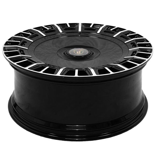 Barrel Top Angle shot of Barugzai Monoblok 22/23/24” alloy wheel in Gloss Black Polished