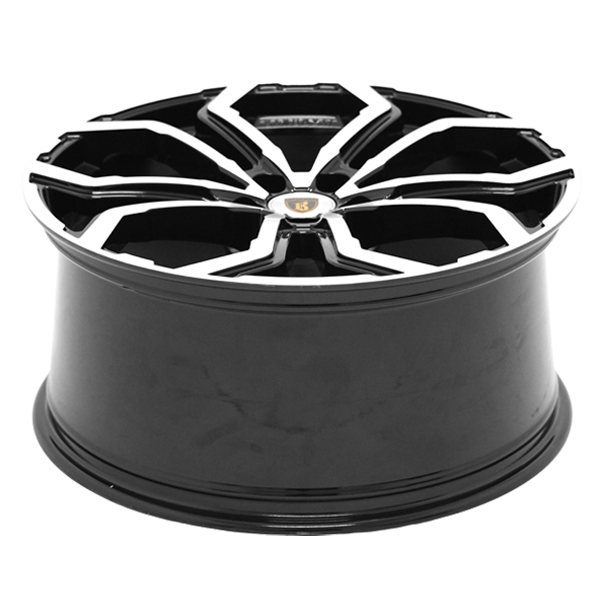 Barrel Top Angle shot of Barugzai Opium 22” alloy wheel in Gloss Black Polished