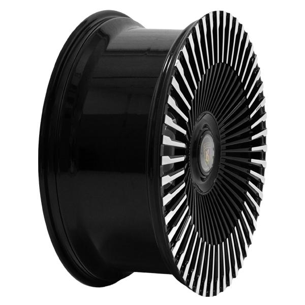 Concave shot of Barugzai Vortex Forged 24” alloy wheel in Gloss Black Polished