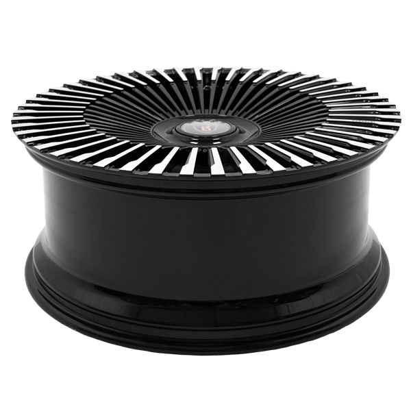 Barrel Top Angle shot of Barugzai Vortex Forged 24” alloy wheel in Gloss Black Polished